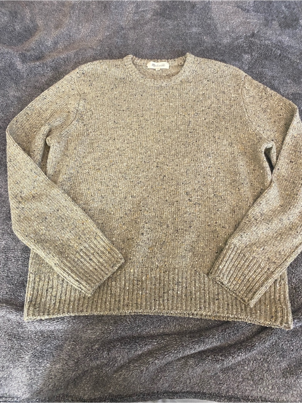 Madewell Men's Crewneck Merino Wool Alpaca blend Sweater Heather Olive Speckle L